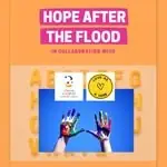 Hope After the Flood poster with painted hands raised